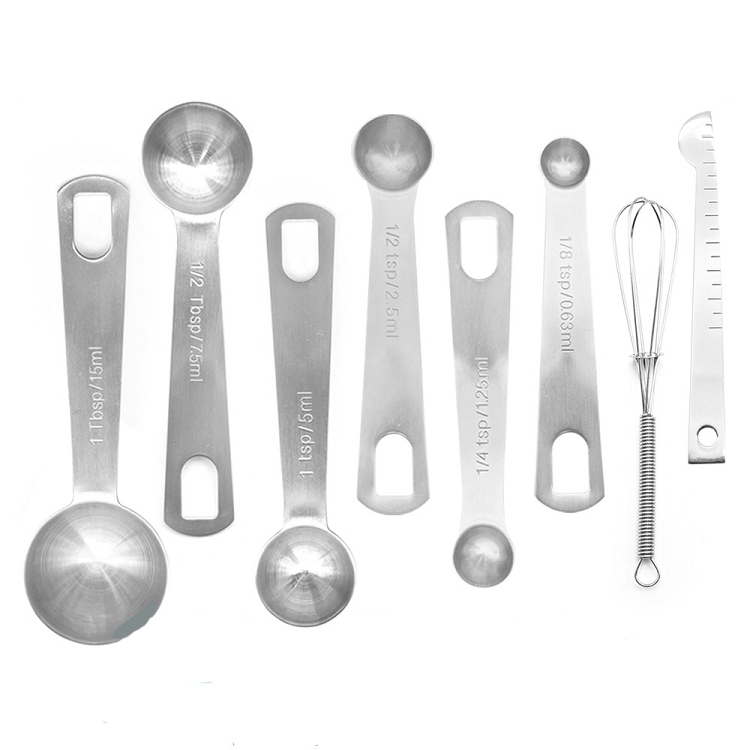 American simple stainless steel round measuring spoon set baking scale measuring seasoning spoon cooking spoon measuring scale